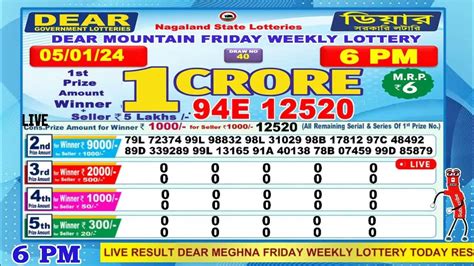 dear mountain friday weekly lottery result|Dear Mountain Friday weekly 6PM Result 19/04/24 – All Lottery .